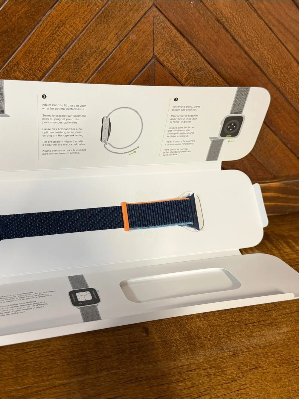 Apple Watch Sport Loop Band - Navy with Orange Stripe